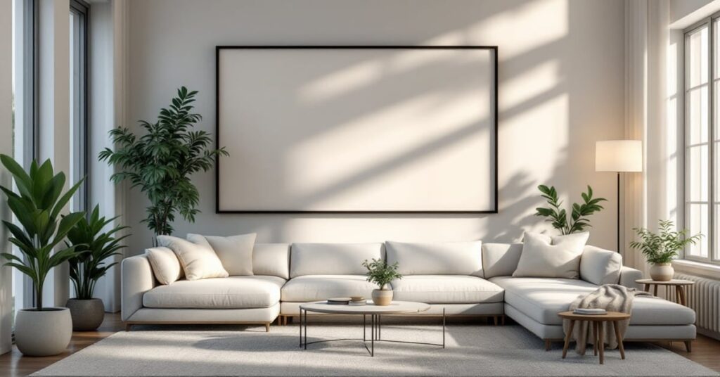 Papier peint Castorama vinyle et intissé GoodHome posé sur un mur dans un intérieur moderne
