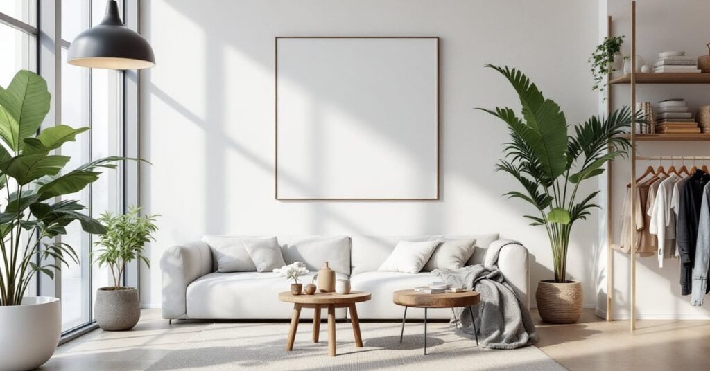 Papier peint panoramique transformant un mur en paysage immersif dans un intérieur moderne