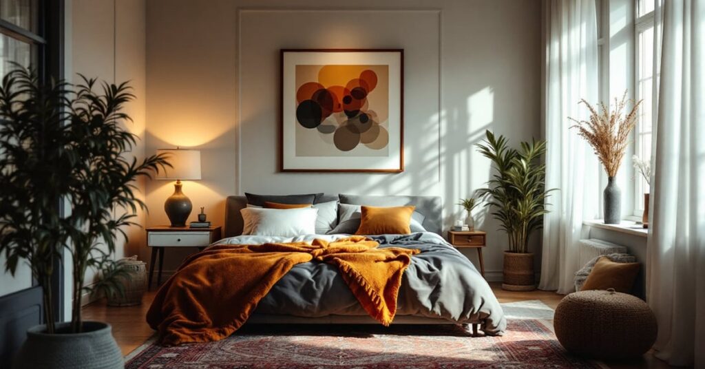 Idées déco chambre adulte moderne avec literie élégante et ambiance cosy et épurée
