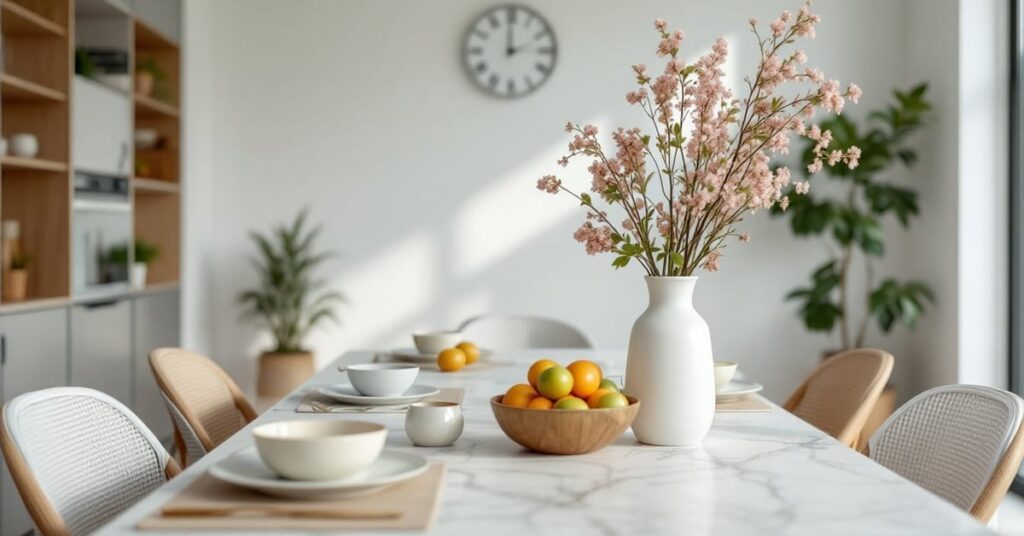 Idées décoration salle à manger moderne avec table en bois, chaises élégantes et ambiance chaleureuse