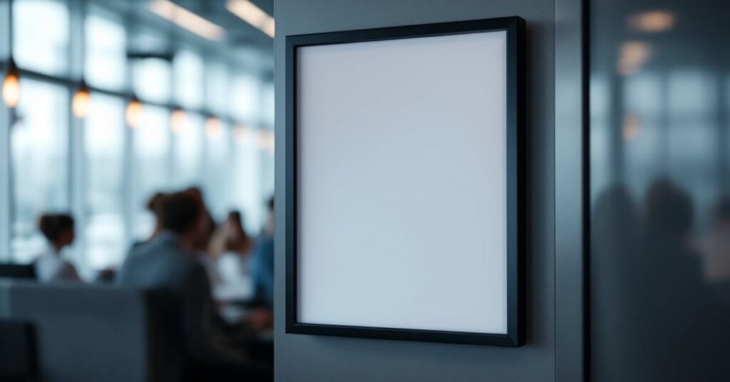 Affiche salle d'attente moderne avec poster mural informatif dans un espace médical lumineux