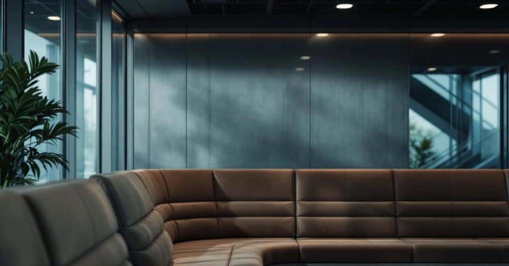 Banquette salle d'attente moderne avec assises confortables dans un espace lumineux et épuré