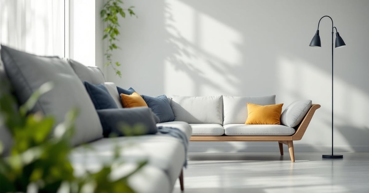 Canapé salle d'attente moderne en tissu gris dans un espace professionnel lumineux