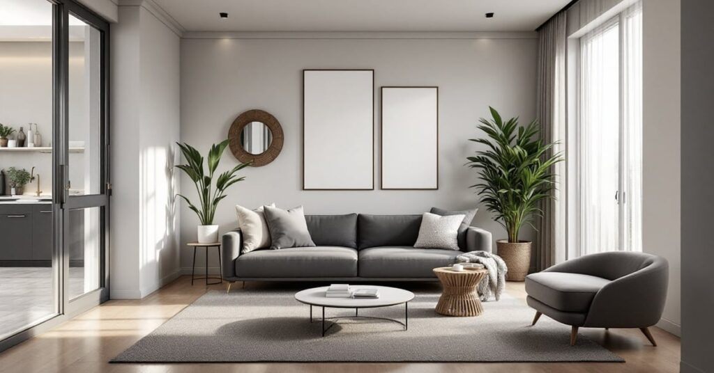 Home staging Lyon : salon moderne et épuré prêt pour une vente immobilière réussie