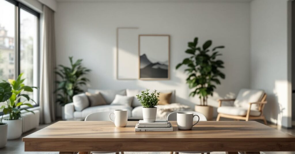 Home staging virtuel d'un salon moderne transformé numériquement sans travaux