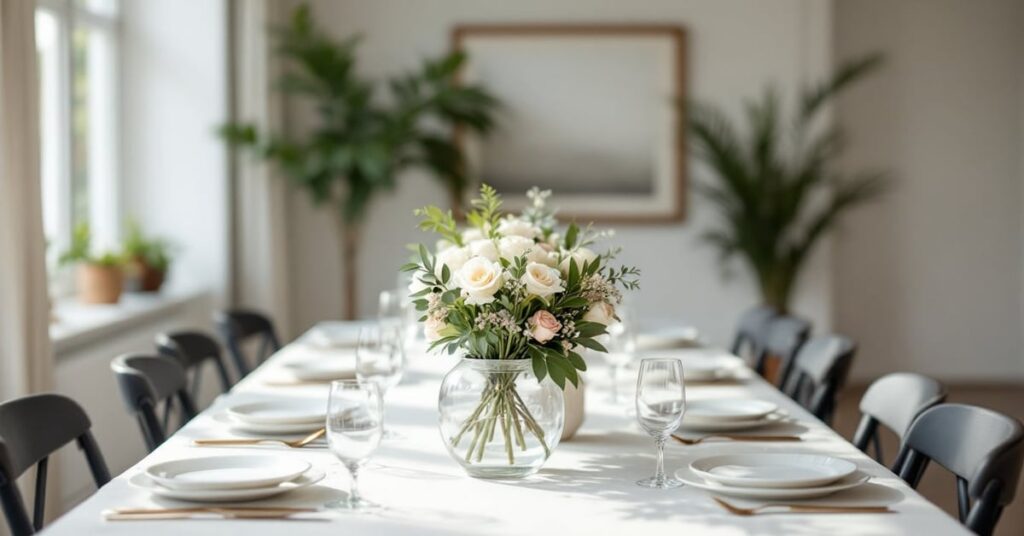 Idées décoration salle mariage élégante avec fleurs, lumières et tables dressées pour un jour inoubliable