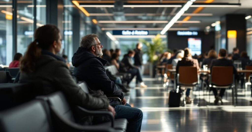 Salle d'attente moderne en anglais : waiting room avec sièges et ambiance calme
